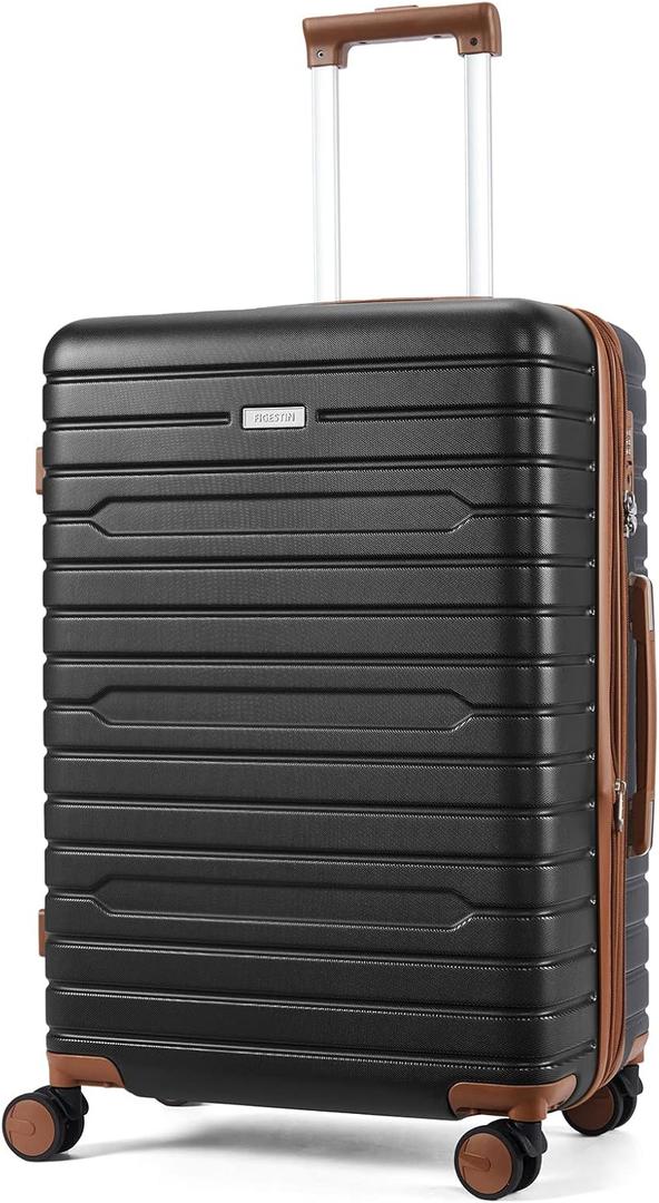Checked Luggage 24 Inch, 100% PC Large Suitcase with Wheels, Hardside Suitcase TSA Approved Medium Hard Case Travel Luggage (Black)