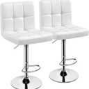 Yaheetech Bar Stools Set of 2, PU Leather Adjustable Swivel Barstools, Armless Hydraulic Kitchen Counter Bar Stool, Kitchen Island Chairs Set of 2, White