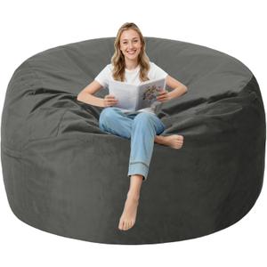 5FT Bean Bag Chair with Ultra Soft Velvet Cover Bean Bag Sofa with Memory Foam Bean Bag Chairs with Large Size Lazy Sofa for Dorm Office Living Room Bedroom Grey 5', 5ft-50" X 50" X 24"