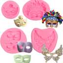Masquerade Mask Silicone Fondant Molds 4 Pcs, Mask Mardi Gras Candy Chocolate Mold for Cake Decoration Cupcake Topper Cake Pop Popsicle Birthday Party Polymer Clay Crafts