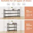 LANTEFUL Adjustable 18"-33" Expandable Shoe Rack for Closet 12 Pairs Small Spaces 3 Tier Shoe Organizer with 5 Hooks Metal Shoe Shelf for Entryway, Bedroom