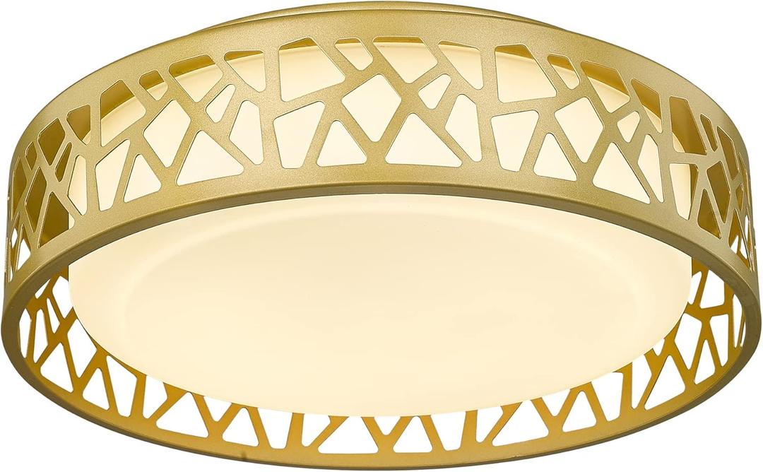 LED Flush Mount Ceiling Light, 12 inch 15W 1100 Lumens Close to Ceiling Light Fixtures, 3000K Warm White, Gold Finish with White Glass Shade, ETL Listed for Kitchen, Hallway, Bedroom