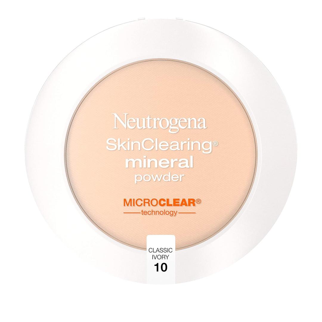 Neutrogena SkinClearing Mineral Acne-Concealing Pressed Powder Compact, Shine-Free & Oil-Absorbing Makeup with Salicylic Acid to Cover, Treat & Prevent Breakouts, Classic Ivory 10, .38 oz