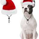 Queenmore Dog Santa Hat, Dog Christmas Hat, Soft Plush Christmas Headwear for Dogs, Funny Festive Red & White Santa Claus Costume for Small Medium Large Dogs with Adjustable Band, M