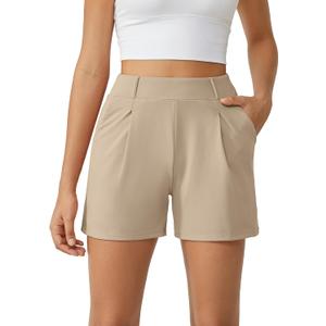 G4Free 2025 Trendy Shorts for Women Dressy Casual High Waisted Lounge Summer Pleated Shorts with Pockets (M Light Khaki)