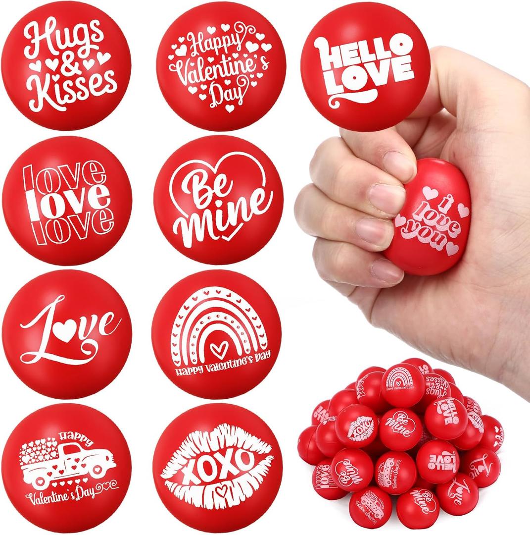 50 Pcs 1.5 Inch Valentine's Day Stress Balls Bulk Valentine Party Favors Mini Foam Squeeze Balls for Adults Stress Relief, Valentines Day, Gift Bag Fillers
