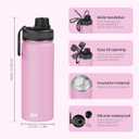 SASEUM Sport Water Bottle 18oz Stainless Steel Double Wall Vacuum Thermal Mug with Leak Proof Spout Lids, Wide Mouth Metal Insulated Water Jug for Gym and TravelPink