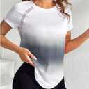 SweatyRocks Women's Short Sleeve Sport Athletic T Shirt Ombre Workout Tee Crew Neck Tops (White, M)