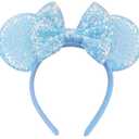 XINXIYAN Mouse Ears Headbands for Women Glitter Sequin Mouse Ears Bow Headband Birthday Party Princess Decoration (Blue, One Size)