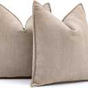 MIULEE Pack of 2 Beige Decorative Pillow Covers 26x26 Inch Soft Chenille Luxurious Couch Throw Pillows Farmhouse Cushion Covers Euro Shams with Elegant Design for Sofa Bedroom Living Room Home Decor