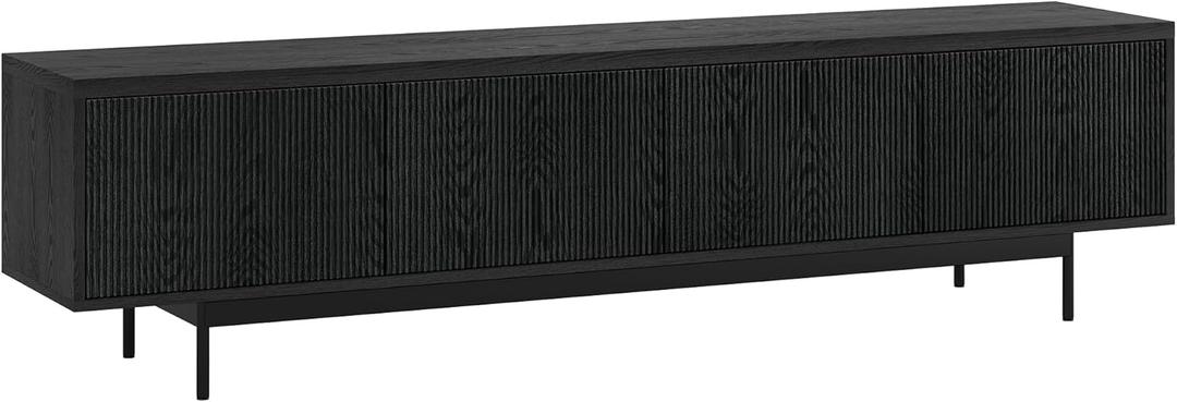 Henn&Hart Fluted TV Stand for TVs up to 85" with 2 Open-Concept Ribbed Storage Cabinets for Living Room, Family Room, or Office, Black