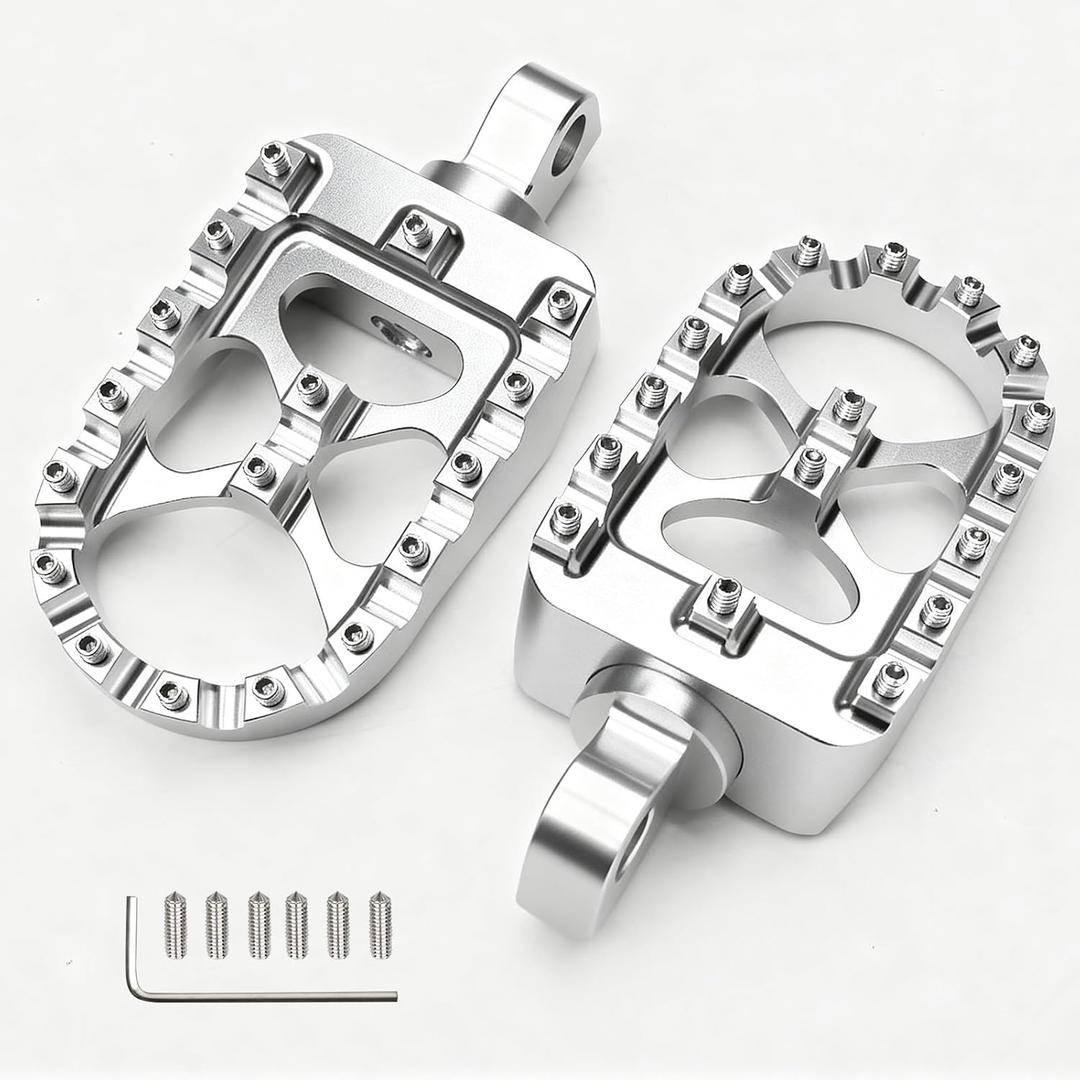 MDPROMCP CNC Motorcycle Wide Foot Pegs Aluminum 360 Roating Adjustable Suitable Compaitble with Dyna Fatboy Iron 883 Sportster 883(Silver)