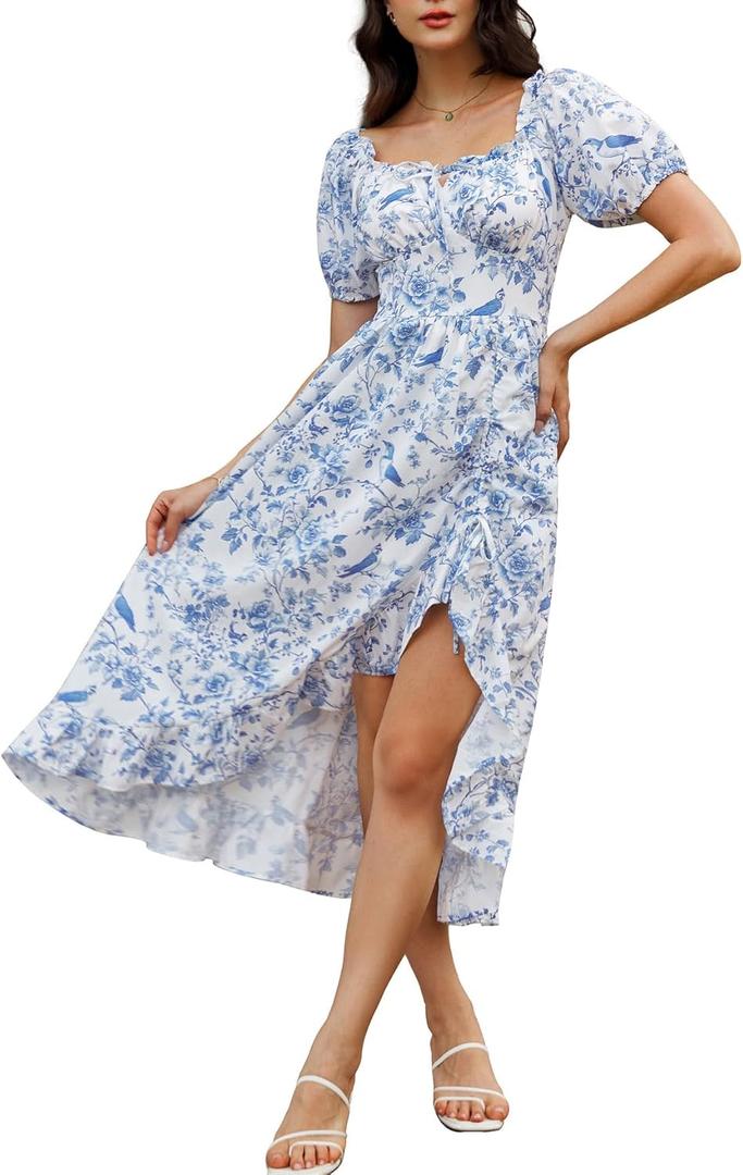 Scarlet Darkness Renaissance Dress Women Cottage core Corset Dress Ruffle Maxi Dress with Pockets (Small, Blue Bird)