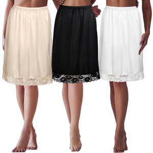 Zhanmai 3 Pieces Half Slips for Under Dresses Skirt Extenders Skirt Womens Half Slip Satin Anti Static Lace Long Underskirt (Medium, Black, White, Nude)