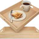 Teak Wood Serving Tray with Handles 17" (Pack of 2) – Decorative Wooden Tray for Breakfast, Lunch, Dinner, Snacks, Coffee Table, Patio, Ottoman, BBQ, Party – Bed, Lap & Couch (2, Natural)