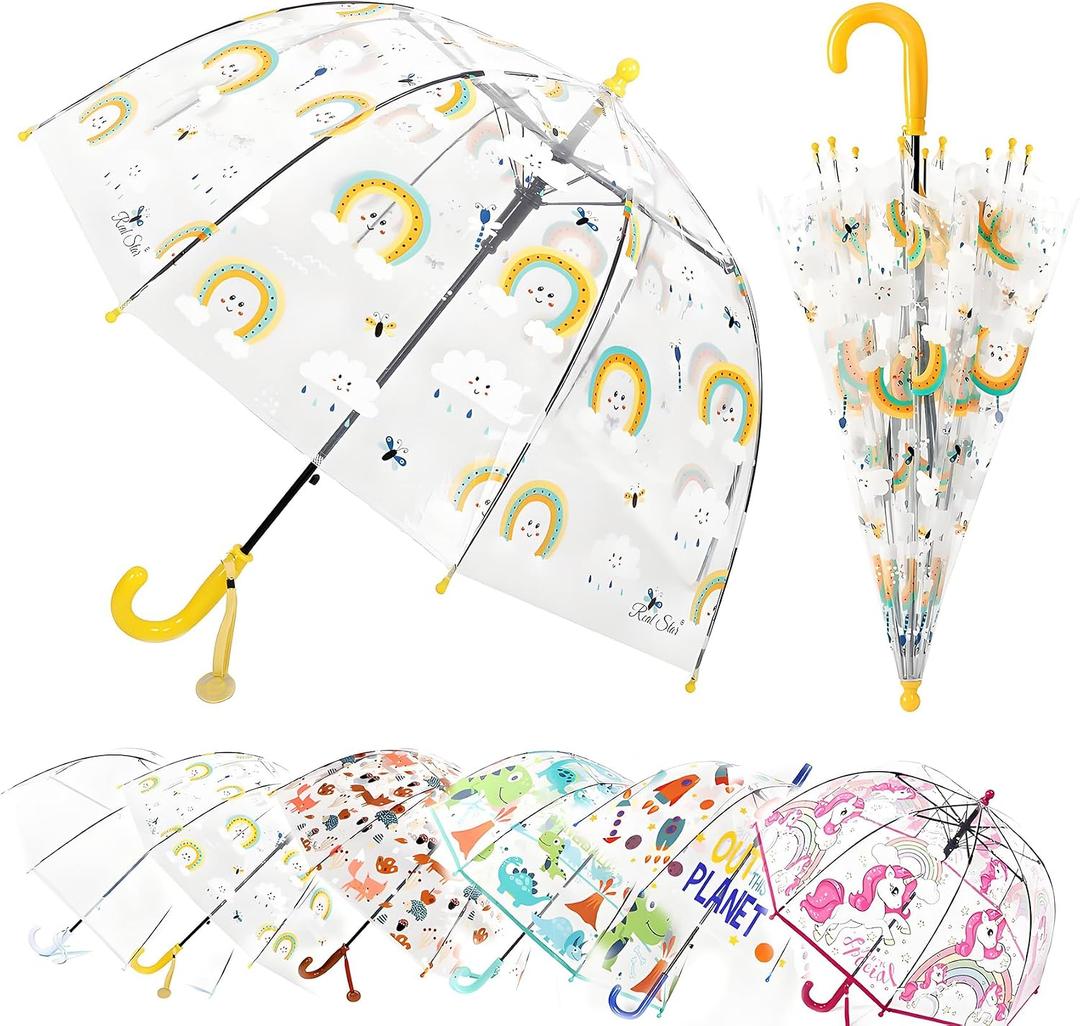 MRTLLOA Kids Clear Bubble Umbrella with an Easy Grip Curved Handle, Safety Transparent Dome Bubble Umbrella for Toddler Boys Girls