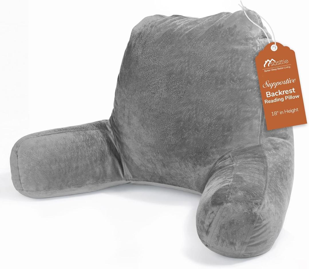 Sasttie Reading Pillows for Sitting in Bed Adult, Velvet Back Pillow Bed Sitting Up, Back-Rest Support Cushion for Sit Up on Couch, Sofa, and Floor, Dorm Essentials, Oeko-Tex Certified, Dark Grey, Standard
