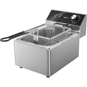 Electric Deep Fryer Countertop Deep Fryer with Basket and Lid Capacity 10L(10.5QT) Stainless Steel Single Tank Fryer for Home Use Easy to Clean Oil Fryers 1800 Watts, 120V