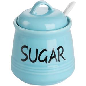 HAOTOP Porcelain Sugar Bowl with Lid and Spoon 12oz (Turquoise)