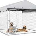 YITAHOME Outdoor Dog Kennel with Rotating Feeder Bowls, 7.5'x7.5' Outdoor Dog Enclosure with Roof, Heavy Duty Dog Cage for Medium Large Dogs