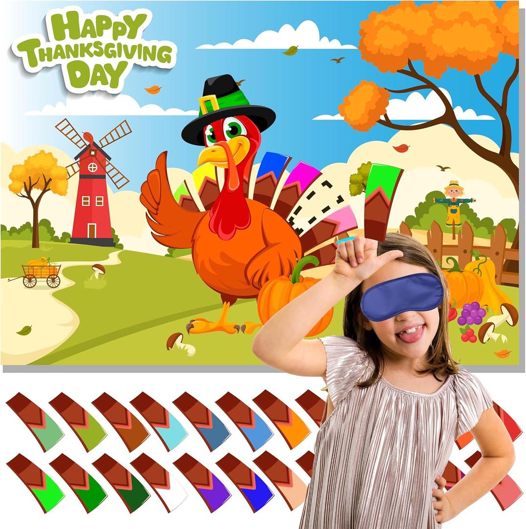 Pin The Tail on The Turkey Game Thanksgiving Party Games for Kids Festival Thanksgiving Turkey Party Supplies Activities