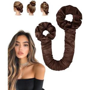 BONNET QUEEN Large Satin Heatless Hair Curler for Long Thick Hair, All-in-One Overnight Curling Rod, Heatless Curls Bun with Built-in Scrunchies, Day-to-Night Styling for Sleep, Travel & Gym, Brown