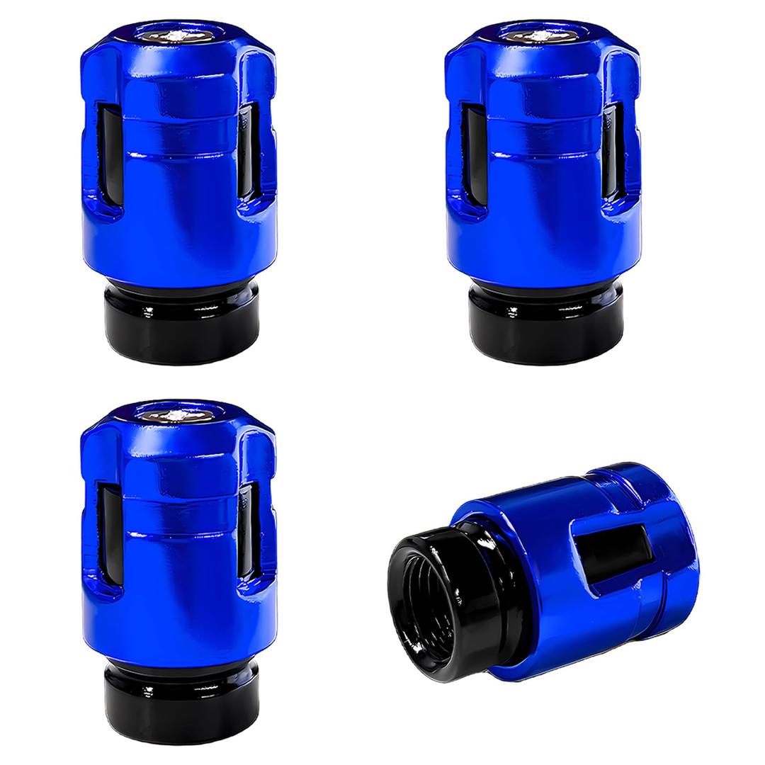 Sbulhia 4 PCS Car Tire Valve Stem Caps, Unique Shaped Corrosion-Resistant Leakproof Valve Stem Cover, Personalized Aluminum Alloy Tire Cap for Cars Trucks Motorcycles Bikes (Blue)
