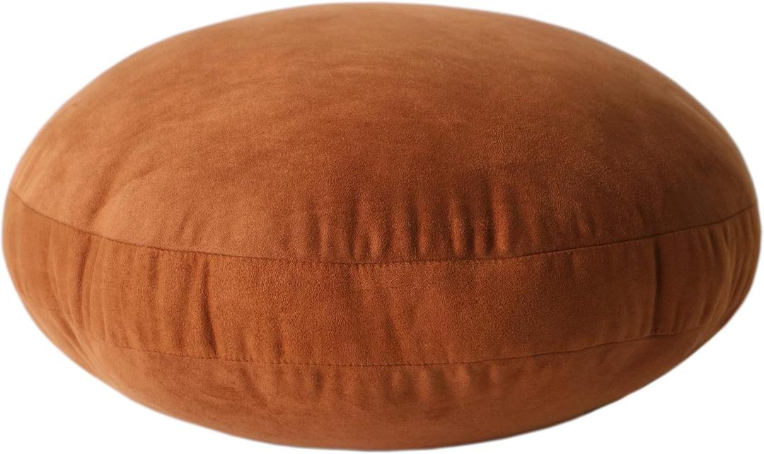 Round Throw Pillow for Kids, 16x16, 100% Down-Like Polyester Filling Super Soft Cushion Ultra Fluffy Feather-Like Touch Decorative Round Floor Pillow for Couch Bed Sofa, Brown, 1 Piece