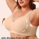 Vertvie Jelly Bras for Women Plus Size Minimizer Soft Wireless Push Up Bra Full Supportive Older Lift Back Coverage Bralette (Beige,36DD)