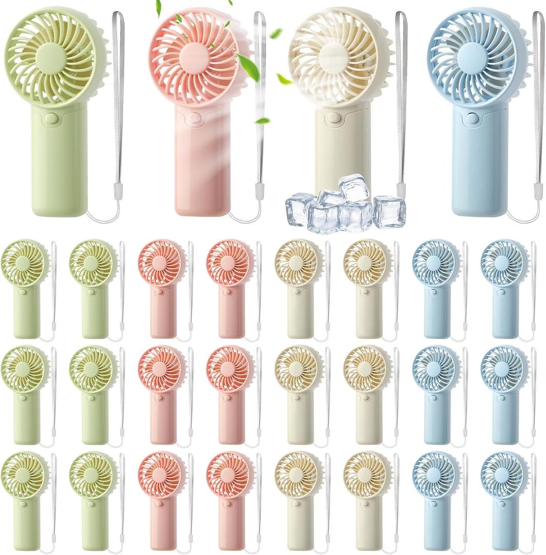 24 Pack Mini Portable Handheld Fan Bulk, Battery Operated Personal Cooling Fan for Lash Makeup, Lightweight Small Fan for Travel, Beach, Camping, Indoor Outdoor Use (Green, Pink, White, Blue)