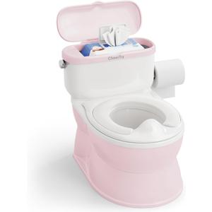 2-in-1 Toddler Potty Training Toilet - with Detachable Training Seat, Realistic Flushing Sound for Boys & Girls Ages 1-3 with Wipes Storage, Toilet Paper Holder (Pink) 2-in-1 Toddler Potty Training Toilet - with Detachable Training Seat, Realistic Flushing Sound for Boys & Girls Ages 1-3 with Wipes Storage, Toilet Paper Holder (Pink)