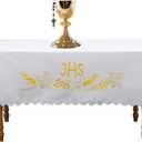White Spiritual Communion Tablecloth Altar Runner Holy Communion Table Runner Altar Frontal for Church for Gatherings Baptism Ceremonies (88 x 52 Inches,Table Cover)