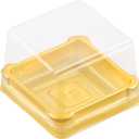 UPKOCH 50 Pcs Plastic Square Mooncake Boxes, Golden Dessert Packing, Single Muffin Container, Small Clear Food-Grade, 2.16"x1.85"x1.57"