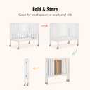 Dream On Me Jett Mini Folding Baby Crib in White, GreenGuard Gold & BSA, Lightweight & Portable, Patented Flat Folding System for Small Spaces & Travel, 1.5” Mattress Pad, 3 Heights, Safe Wheels, 38"L x 26"W x 36"H