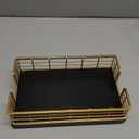 Wican Guest Towel Holder Tray for Bathroom, Oak and Iron Napkins Holder for Powder Room Dinning Table Wooden Basket for Disposable Paper Hand Towels Gold and Black (9.06 x 5.51 x 2.56 inchs)