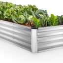 Plant & Plot Galvanized Raised Garden Beds Outdoor // 8×4×1 ft Planter Raised Beds for Gardening, Vegetables, Flowers (Silver) // Large Metal Garden Box // Patented Tool-Free Design