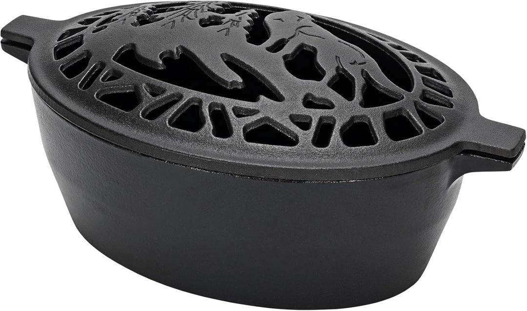 Wood Stove Steamer Humidifier 2.5 Quart with Decorative Wolf Pattern, Cast Iron Steamer for Wood Stove Rust Resistant Matte Black