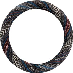 Universal 15inch Ethnic Style Baja Blanket Steering Wheel Cover with Coarse Flax Cloth and Sweat Absorption Anti Slip Car Wrap (Boho Dark)