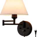 Swing Arm Wall Sconces, Plug-in Wall lamp,Bedroom Wall lamp  White Fabric Shadewith dimmable Switch and USB Charging Port, Suitable for Bedside, Living Room, Reading (Black)