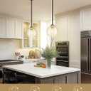 Emak Modern 8 Inch Glass Pendant Lights Kitchen Island, 2 Pack Black and Gold Pendant Light Fixtures, Farmhouse Globe Island Lights for Kitchen, Dining Room, Bathroom, PL121-BKBGD-CG-2PK
