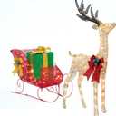 FUNNGO Lighted Reindeer and Sleigh Outdoor Set - 120 LED Lights Christmas Deer Sleigh with Gift Box Decorations for Patio, Garden, Lawn, Yard