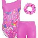 UNICOMIDEA Gymnastics Leotards for Girls with Shorts Ballet Dance Set Activewear Pink Buttefly 9-10Years