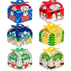 easykart labels 24 Pcs Christmas Gift Boxes with Bow 3D Xmas Holiday Boxes Santa Cardboard Treat Gift Boxes,Christmas Party Favors Supplies, 6 x 6 x 3.5 Inches, 6 Styles