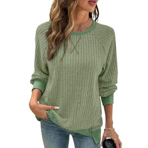 SHEWIN Women Fall Sweatshirt Lightweight Long Sleeve Pullover Tops Casual Oversized Shirts Color Black Patchwork Shirts Size S Green (Green, S)