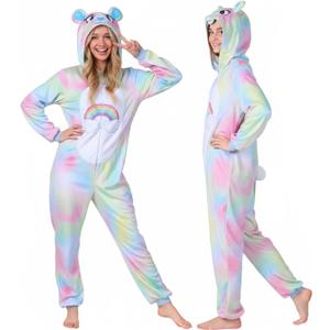 3D Hooded Animal Onesie Costume for Adults - Christmas Xmas Holiday Festival Cosplay One-Piece Pajamas (Medium, Beary Cute)