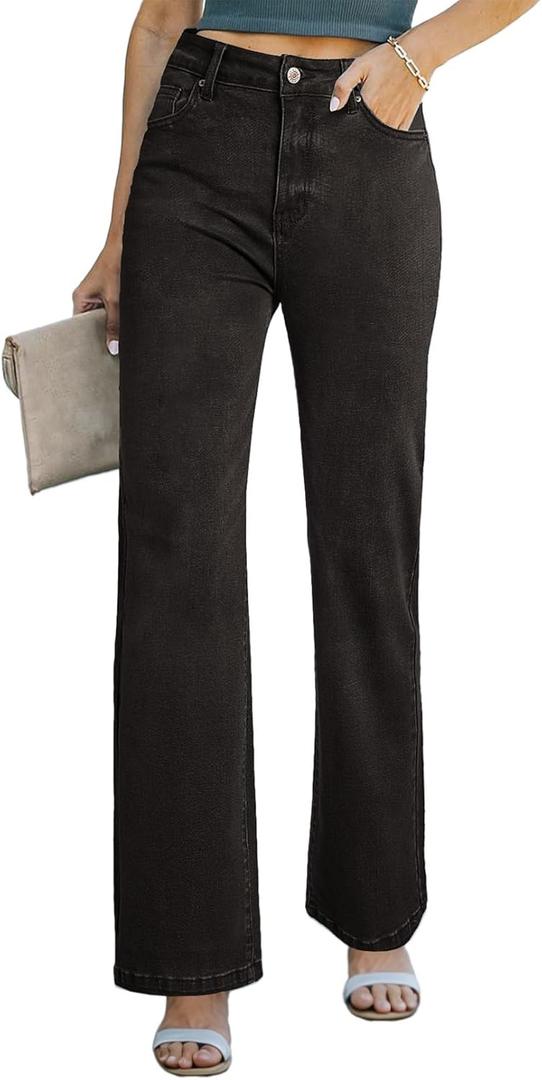 Sidefeel Women's Wide Leg Jeans Casual High Waisted Straight Zimbaplatinum Denim Pants with Pockets, Size 18
