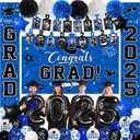 2025 Graduation Decorations, Blue Themed Class of 2025 Decorations Set, Congrats Grad Backdrop, Photo Banner, Door Banner, Balloons and Pom Poms Supplies for High School College Graduation Party