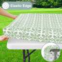 misaya Rectangle Vinyl Table Cloth, Elastic Fitted Flannel Backed Tablecloth, Waterproof Plastic Table Cover Fits 8 Foot Folding Tables for Picnic, Camping, Outdoor (Sage Green, 30" x 96")