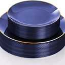 40 Pcs Blue Plastic Plates, Navy Blue Plates Disposable With Gold Rim, Blue Plates Heavy Duty for Patriotic Day Graduation Party Birthday Wedding