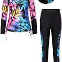GRACE KARIN Girls Long Sleeve Swimsuit Two Piece Rashguard Floral Swimwear, Size 10Y